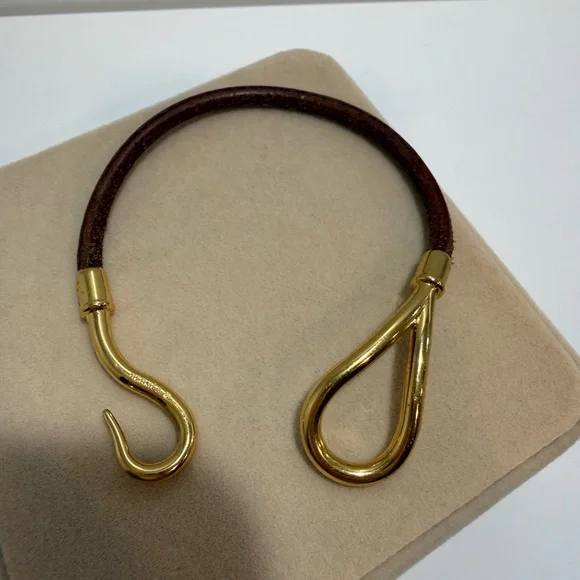 Hermes Gold Hook Brown Leather Bracelet - Picture 5 of 5